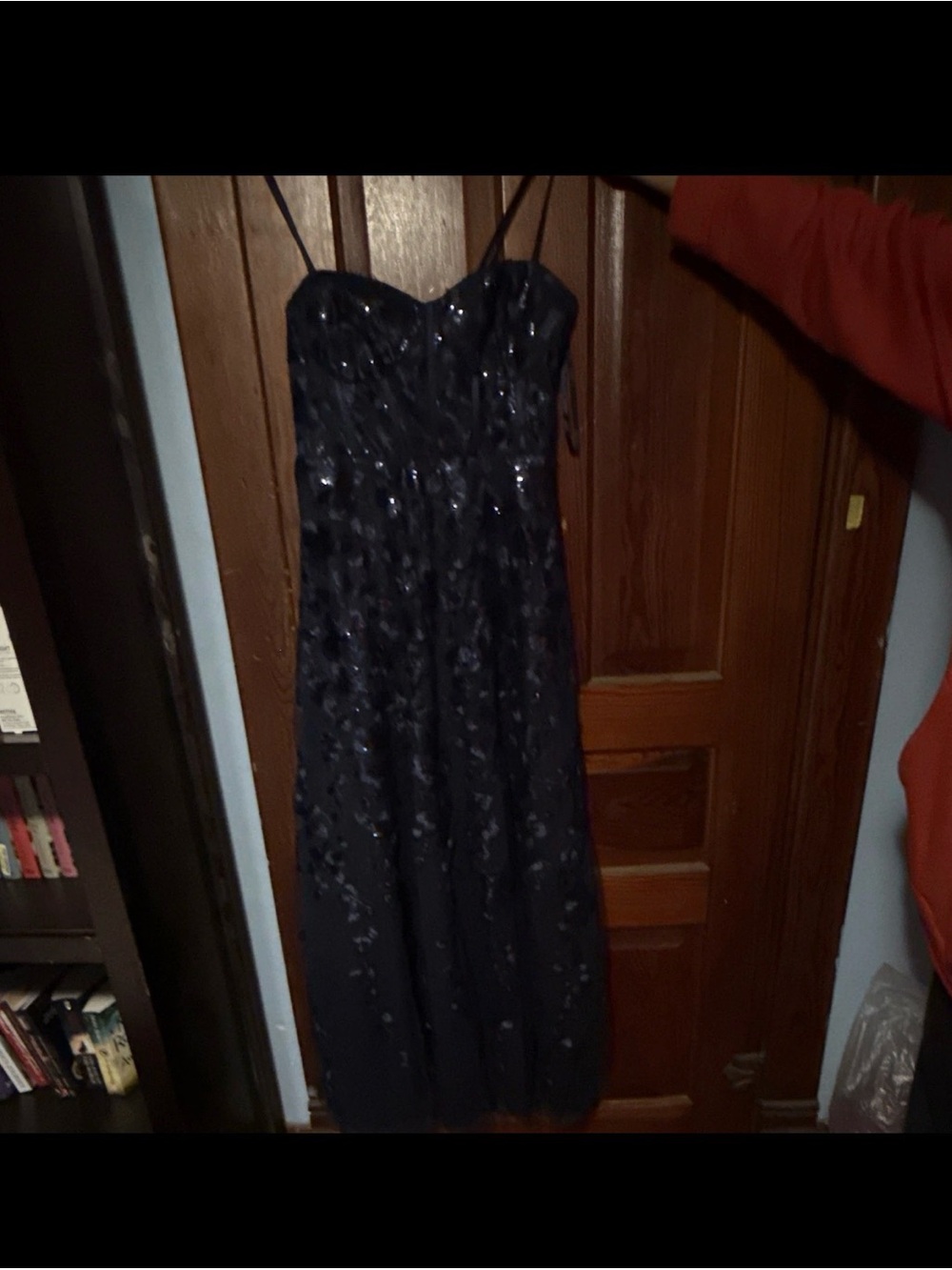 Trixxi Navy Sequin Spaghetti-Strap Formal Gown